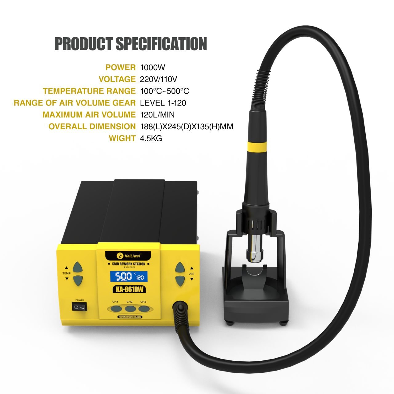 Kailiwei 861DW 1000W Digital Rework Hot Air Gun Soldering Station