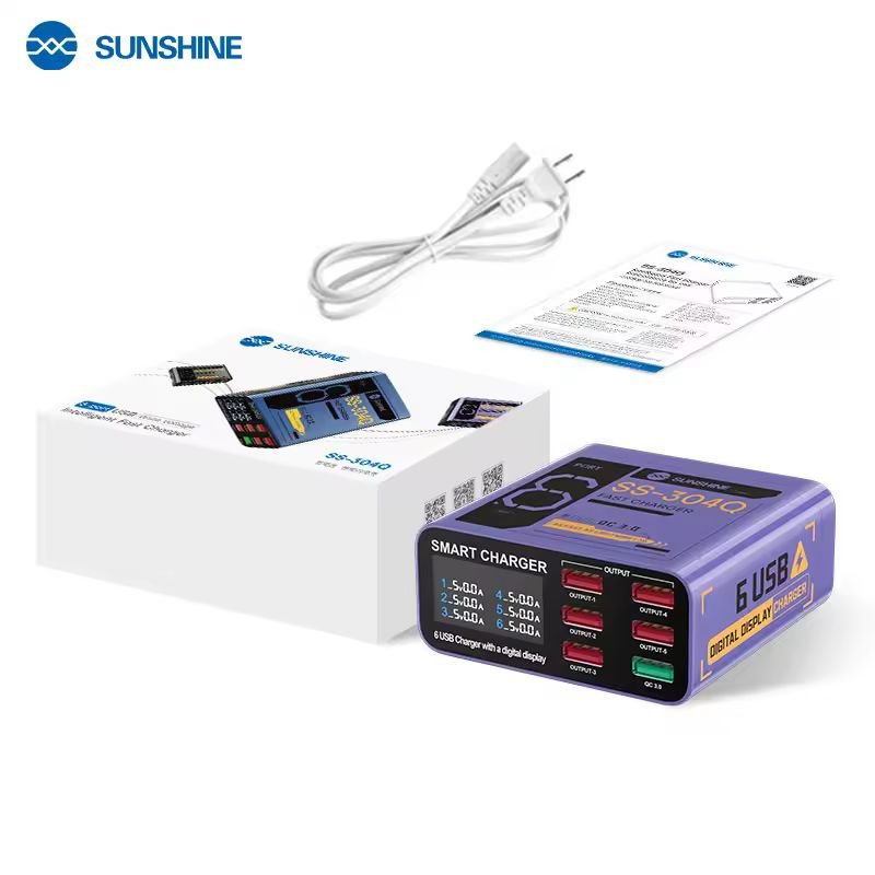 Sunshine SS-304Q USB Smart Lightning Charger Digital Display 6 Port 2.4A Fast Charging