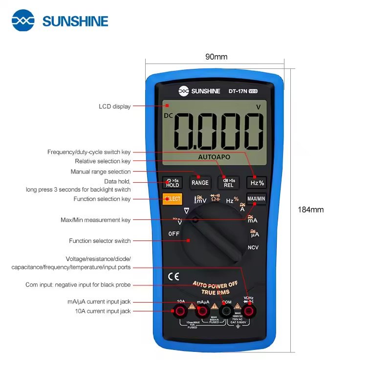 SUNSHINE DT-17N V2.0 Auto Range LCD Display Multimeter